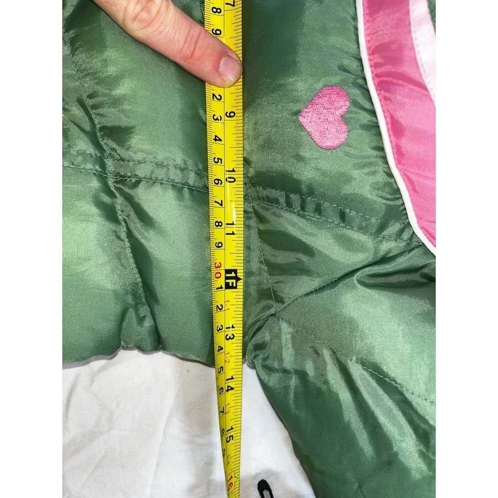Weather Tamer Toddler‎ Girls Green Puffer Jacket Hooded Pink Trim Heart 24M